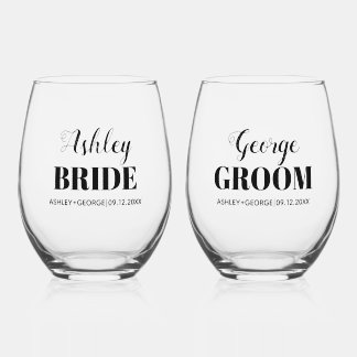 Brautpaare und Bräuche heißen schwarze Typografie Weinglas Ohne Stiel