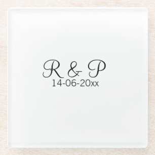 Brautpaarname Monogramm Datum Jahr Hochzeit Romant Glasuntersetzer
