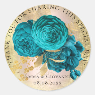 Brautparty 16. Danke Aquamarine Rose Blume Runder Aufkleber