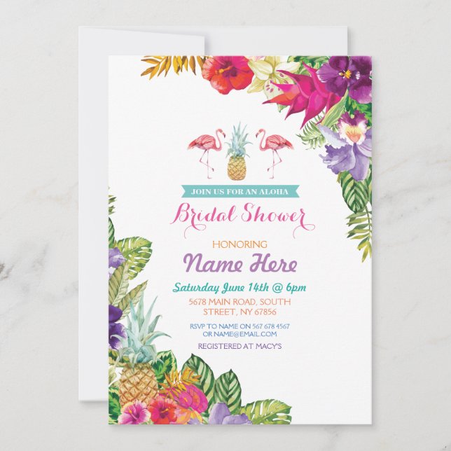 Brautparty Aloha Luau Flamingo Invite Einladung (Vorderseite)