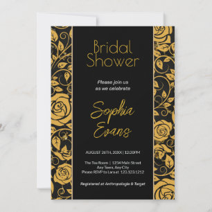 Brautparty an den Schwarzen und Goldfloralen Grenz Einladung