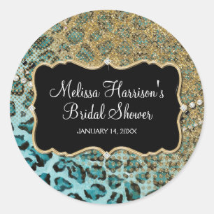 Brautparty Aqua Gold Leopard Tierwerbung Runder Aufkleber