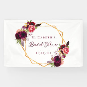 Brautparty Aquarellblumen Bordeaux Gold Banner