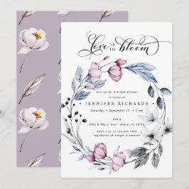 Brautparty Aquarellfarben Rosa und Blau Blumen Einladung