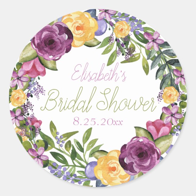 Brautparty: Aquarellfarben Runder Aufkleber (Vorderseite)