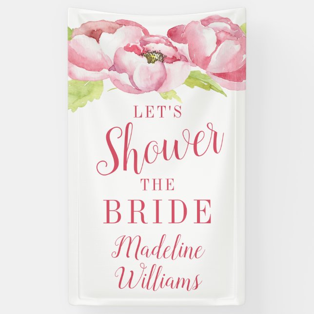 Brautparty | Aquarellfarbene rosa Peonies Banner (Vertikal)