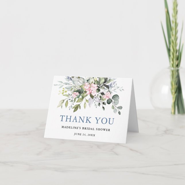 Brautparty Aquarellgrün Pink Dusty Blau Dankeskarte (Vorderseite)