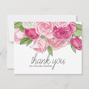 Brautparty Aquarellpinken Rosen Danke Karte