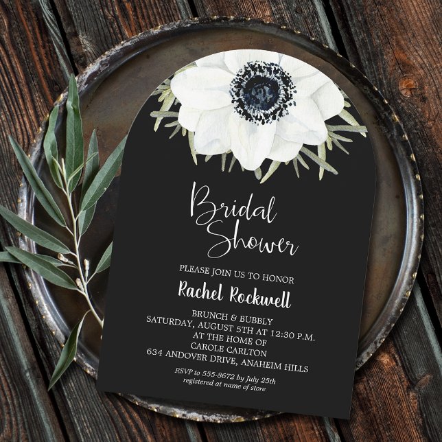 Brautparty-Arche für Schwarz-weiße Blume Einladung (Black and white flowers bridal shower arch-top invitations - INSTANT DOWNLOAD, PRINTED and or both!)