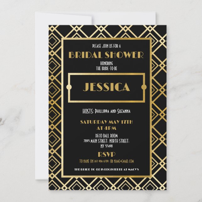 Brautparty Art Deco Gold Party der 1920er Jahre la Einladung (Vorderseite)