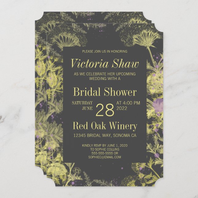 Brautparty aus gestrichenen gelben Blumen Einladung (Vorne/Hinten)