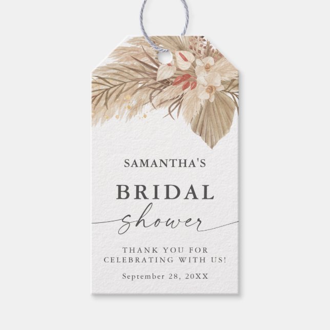 Brautparty aus getrocknetem Palm Pampas Geschenkanhänger (Vorderseite)