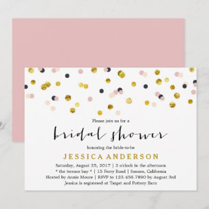 Brautparty aus Gold und Rosa Confetti Einladung