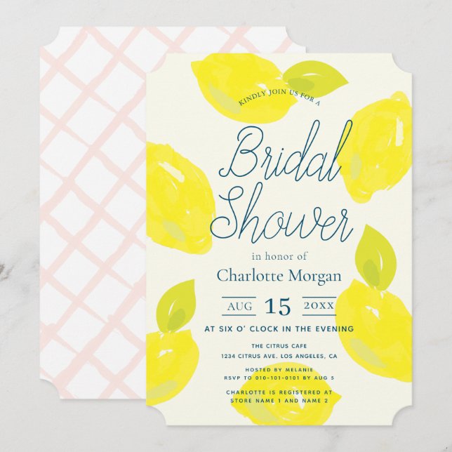 Brautparty aus handgemalten Zitronenfrüchten Einladung (Vorne/Hinten)