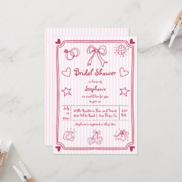 Brautparty aus handgezogenen, rosa Streifen Einladung