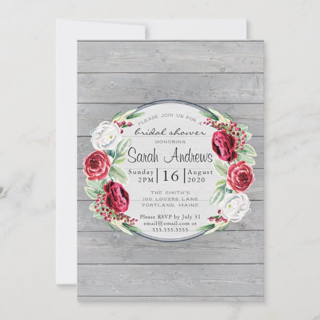 Brautparty aus rustikalem Watercolor, Blumenholz Einladung (Vorderseite)