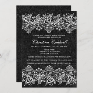 Brautparty aus schwarzem Leder und Spitzen Einladung