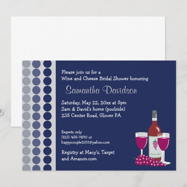 Brautparty aus Wein und Party Einladung (Vorne/Hinten)