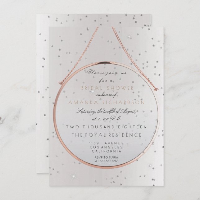 Brautparty Bachelorette Silver Pink Rose Einladung (Vorne/Hinten)