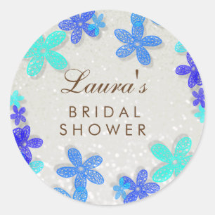 Brautparty Beach Blue Floral Confetti Pearl Runder Aufkleber