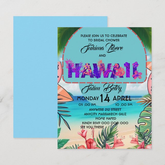 ,Brautparty Beach Einladung Template, ,Tropica (Vorne/Hinten)