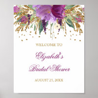 Brautparty Begrüßung Glitzer Floral Amethyst
