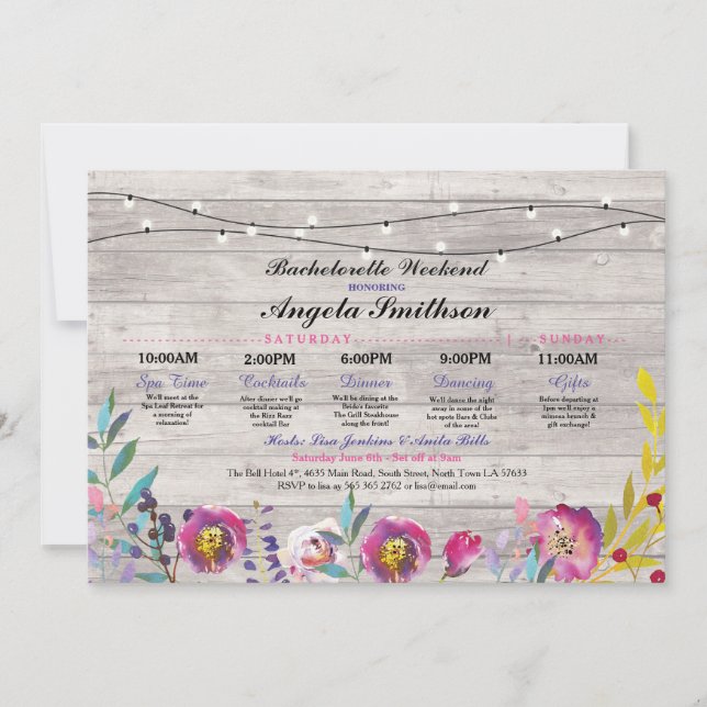 Brautparty beleuchtet Blumenhölzernes Einladung (Vorderseite)