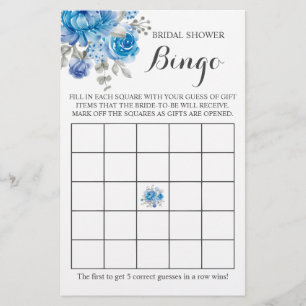 Brautparty Bingo Blue Blume Game Card Flyer