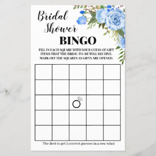 Brautparty Bingo Blue Flowers Game Card Flyer
