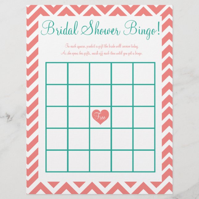 Brautparty Bingo Coral Aquamarin (Vorderseite)