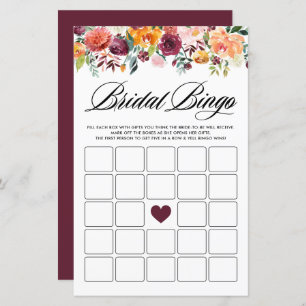 Brautparty Bingo Game Card Herbst Blooms