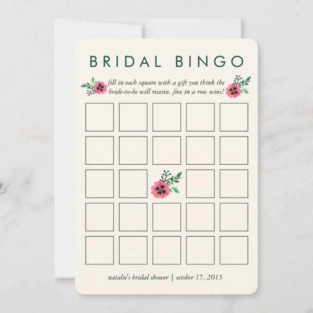 Brautparty Bingo Game Card | Rosa Floral (Vorderseite)