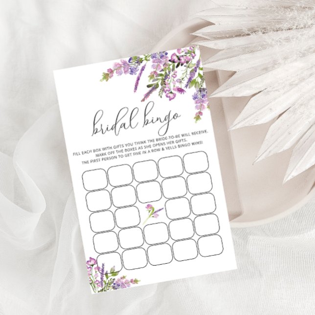 Brautparty Bingo Game Lila Lavendel Floral (Von Creator hochgeladen)