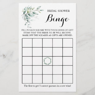 Brautparty Bingo Greenery Eukalyptus Game Card Flyer
