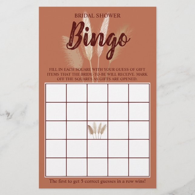 Brautparty Bingo Pampas Grass Game Card Flyer (Vorne)