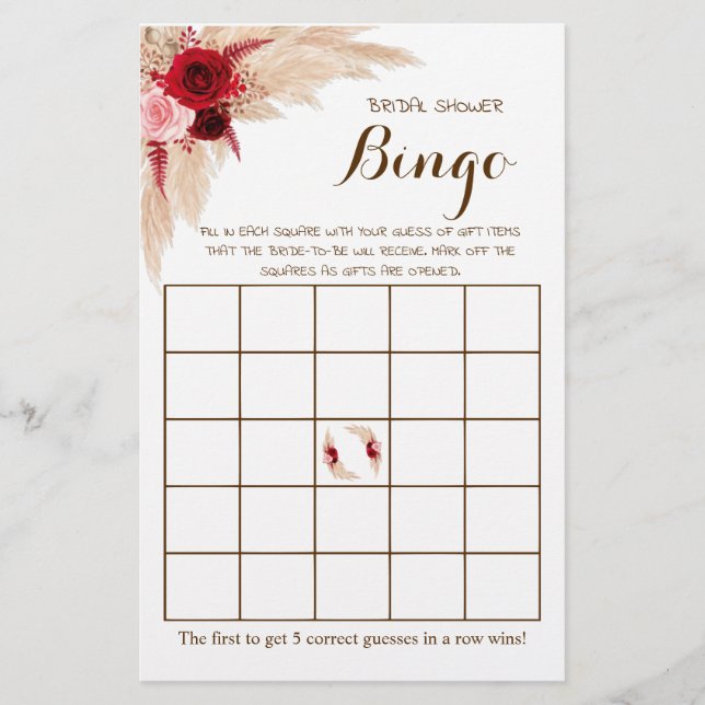Brautparty Bingo Pampas Grass Game Card Flyer (Vorne)