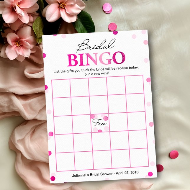 Brautparty Bingo | Pink Magenta Confetti Game Einladung (Von Creator hochgeladen)