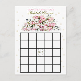 Brautparty Bingo | Rosa Rosen Einladungspostkarte