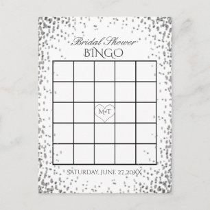 Brautparty-Bingo  silberner Confetti Einladungspostkarte