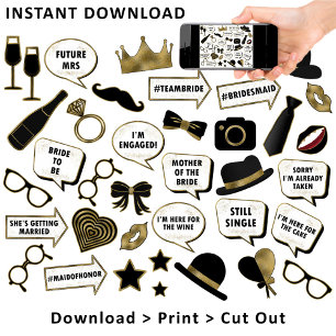 Brautparty Black & Gold Foto Booth Signature-Eigen Poster