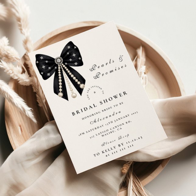 Brautparty Black Pearl Bow Einladung (Von Creator hochgeladen)