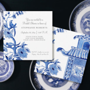 Brautparty Blau Chinoiserie Rodelbahn Einladung