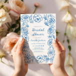 Brautparty Blauer Blütenblätter Einladung<br><div class="desc">Fügen Sie Ihrem Brautparty eine Touch Whimsy hinzu mit unserer Blauen Brautdusche. Dieses handgezeichnet blaue Blumendesign verleiht Ihrem Event einen charmanten und einladenden Flair. Die Text- und Kunstfarben können personalisiert sein,  sodass Ihre Einladung perfekt in den Stil Ihres Festes passt. Passende Artikel in unserem Shop Cava Party Design.</div>