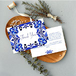 Brautparty "Blaues Mittelmeer" Dankeskarte<br><div class="desc">Blue Majolica Mexican Talavera Spanisch Französisch Mittelmeer Fliesen Brautparty danke Ihnen Karten. Moderne Aquarellfarben in blauen Farben mit modernem handgeschriebenem Schriftart</div>