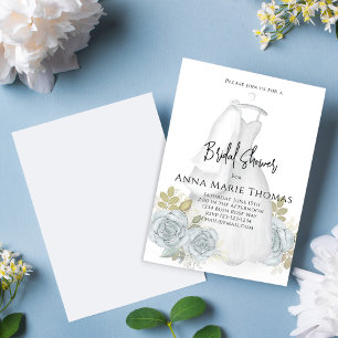 Brautparty Blue Floral Watercolor Hochzeitskleid Einladung