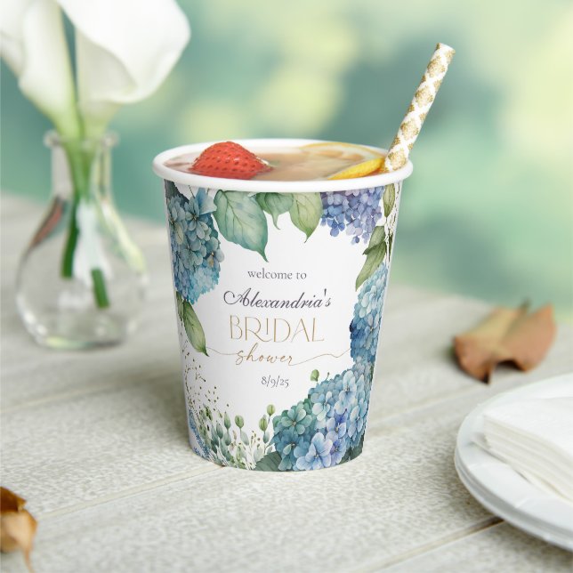 Brautparty Blue Hydrangeas personalisieren - Willk Pappbecher (In Situ)