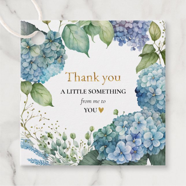 Brautparty Blue Hydrangeas Vielen Dank Geschenkanhänger (Vorderseite)