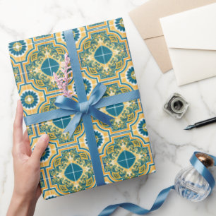 Brautparty Blue Tiles Geschenkpapier