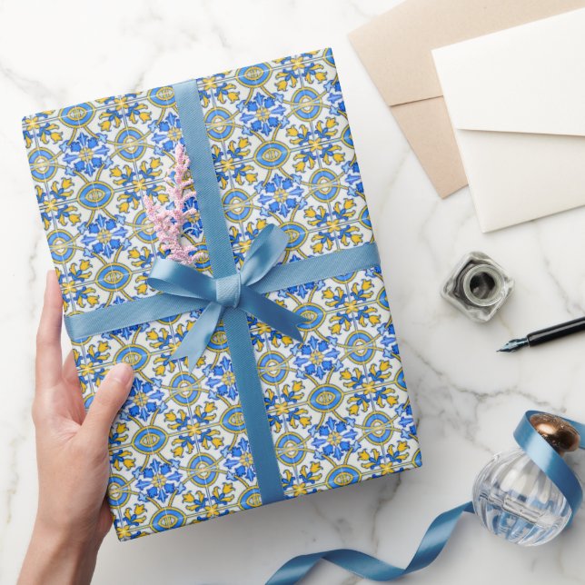 Brautparty Blue Tiles Geschenkpapier (Schenken)