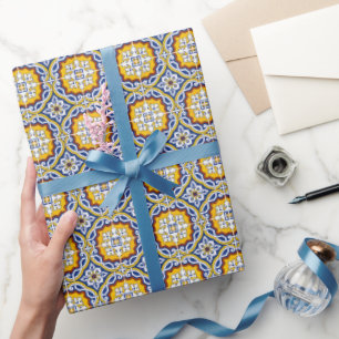 Brautparty Blue Tiles Geschenkpapier